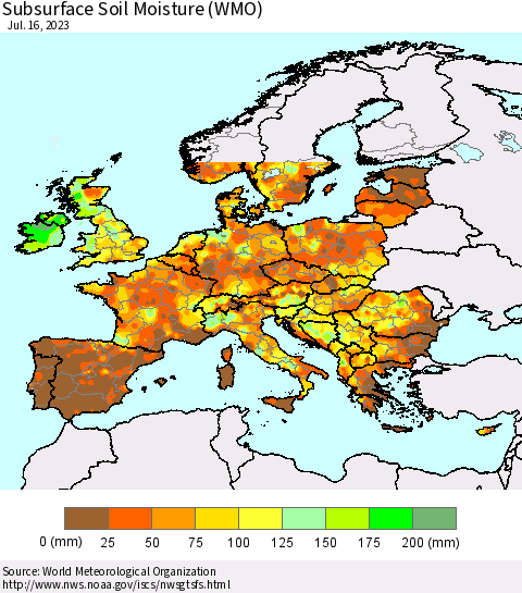 Europe Subsurface Soil Moisture (WMO) Thematic Map For 7/10/2023 - 7/16/2023
