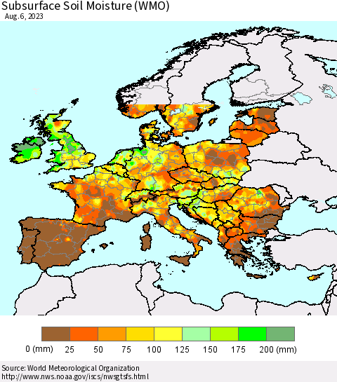 Europe Subsurface Soil Moisture (WMO) Thematic Map For 7/31/2023 - 8/6/2023