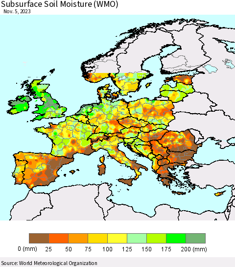 Europe Subsurface Soil Moisture (WMO) Thematic Map For 10/30/2023 - 11/5/2023