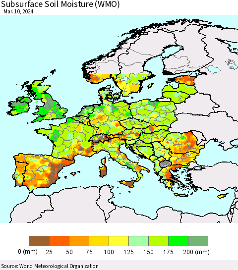 Europe Subsurface Soil Moisture (WMO) Thematic Map For 3/4/2024 - 3/10/2024