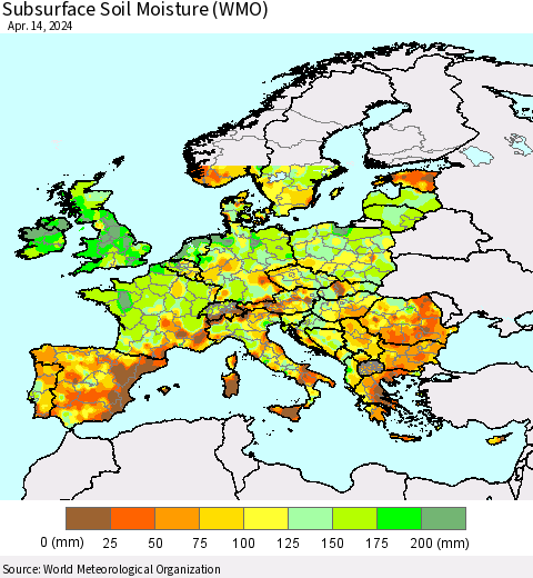 Europe Subsurface Soil Moisture (WMO) Thematic Map For 4/8/2024 - 4/14/2024