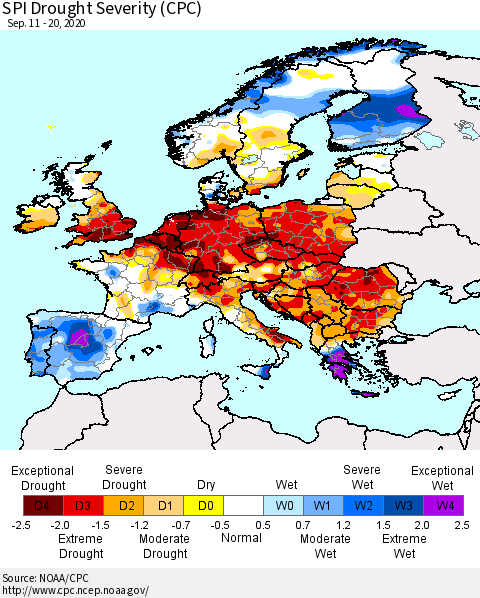 Europe SPI Drought Severity (CPC) Thematic Map For 9/11/2020 - 9/20/2020