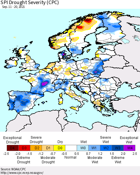 Europe SPI Drought Severity (CPC) Thematic Map For 9/11/2021 - 9/20/2021