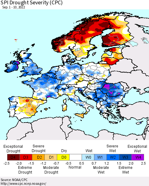 Europe SPI Drought Severity (CPC) Thematic Map For 9/1/2022 - 9/10/2022