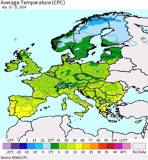 Europe Average Temperature (CPC) Thematic Map For 4/15/2024 - 4/21/2024