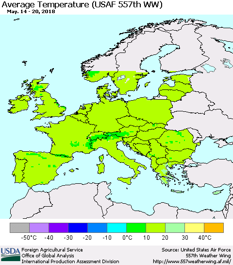 Europe Average Temperature (USAF 557th WW) Thematic Map For 5/14/2018 - 5/20/2018