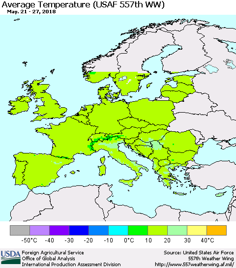 Europe Average Temperature (USAF 557th WW) Thematic Map For 5/21/2018 - 5/27/2018