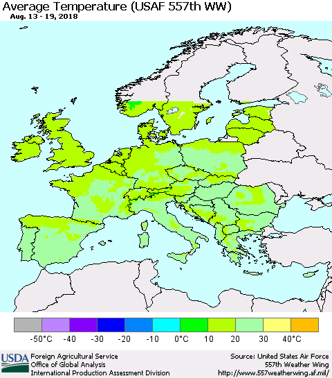 Europe Average Temperature (USAF 557th WW) Thematic Map For 8/13/2018 - 8/19/2018