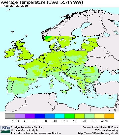 Europe Average Temperature (USAF 557th WW) Thematic Map For 8/20/2018 - 8/26/2018