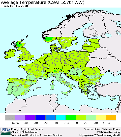 Europe Average Temperature (USAF 557th WW) Thematic Map For 9/10/2018 - 9/16/2018