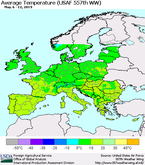 Europe Average Temperature (USAF 557th WW) Thematic Map For 5/6/2019 - 5/12/2019