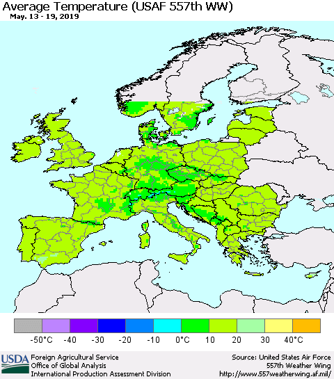 Europe Average Temperature (USAF 557th WW) Thematic Map For 5/13/2019 - 5/19/2019