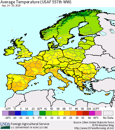 Europe Average Temperature (USAF 557th WW) Thematic Map For 9/14/2020 - 9/20/2020