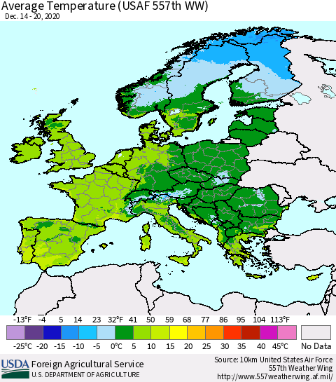 Europe Average Temperature (USAF 557th WW) Thematic Map For 12/14/2020 - 12/20/2020