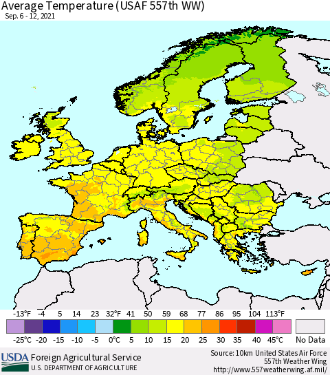 Europe Average Temperature (USAF 557th WW) Thematic Map For 9/6/2021 - 9/12/2021
