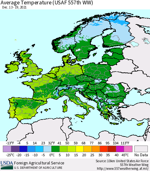 Europe Average Temperature (USAF 557th WW) Thematic Map For 12/13/2021 - 12/19/2021