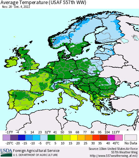 Europe Average Temperature (USAF 557th WW) Thematic Map For 11/28/2022 - 12/4/2022