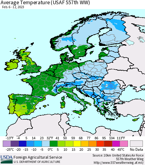 Europe Average Temperature (USAF 557th WW) Thematic Map For 2/6/2023 - 2/12/2023
