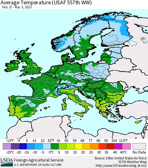 Europe Average Temperature (USAF 557th WW) Thematic Map For 2/27/2023 - 3/5/2023