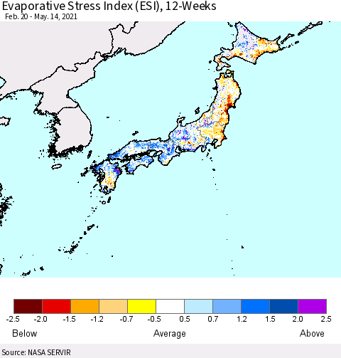 Japan Evaporative Stress Index (ESI), 12-Weeks Thematic Map For 5/10/2021 - 5/16/2021