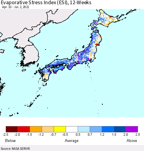 Japan Evaporative Stress Index (ESI), 12-Weeks Thematic Map For 6/28/2021 - 7/4/2021