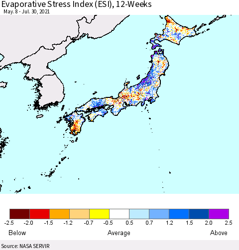Japan Evaporative Stress Index (ESI), 12-Weeks Thematic Map For 7/26/2021 - 8/1/2021