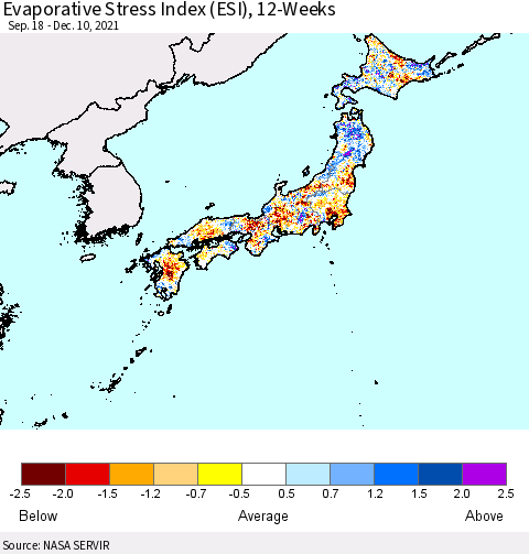 Japan Evaporative Stress Index (ESI), 12-Weeks Thematic Map For 12/6/2021 - 12/12/2021
