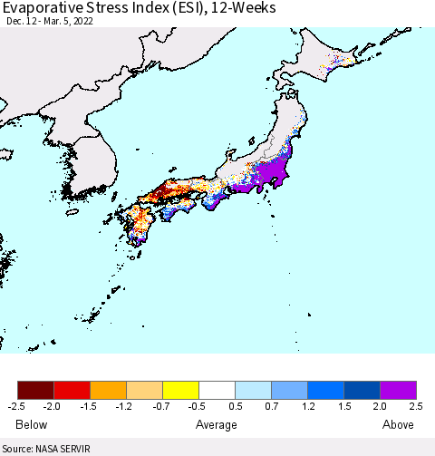 Japan Evaporative Stress Index (ESI), 12-Weeks Thematic Map For 2/28/2022 - 3/6/2022