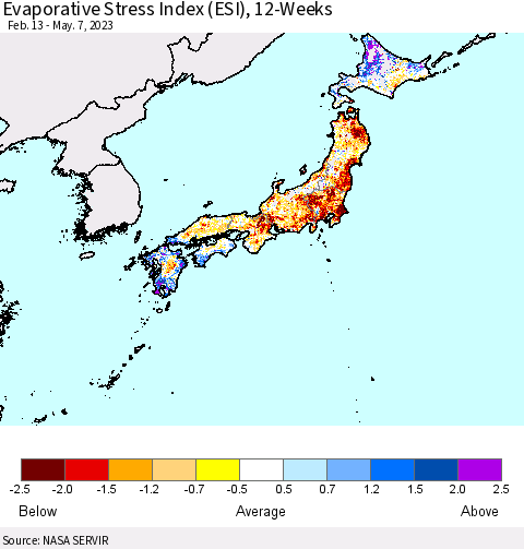 Japan Evaporative Stress Index (ESI), 12-Weeks Thematic Map For 5/1/2023 - 5/7/2023