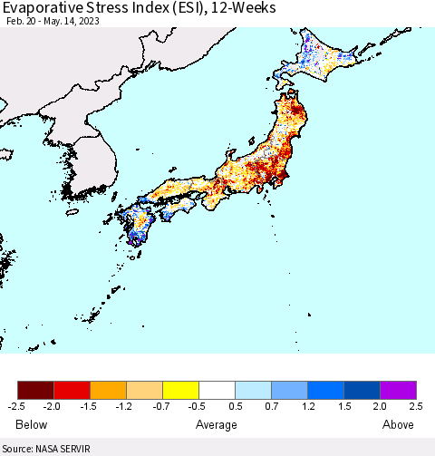 Japan Evaporative Stress Index (ESI), 12-Weeks Thematic Map For 5/8/2023 - 5/14/2023