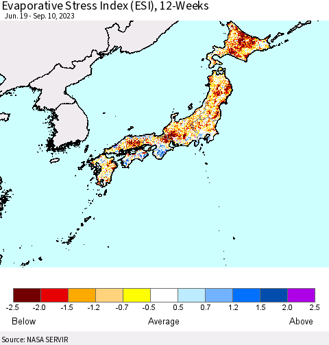 Japan Evaporative Stress Index (ESI), 12-Weeks Thematic Map For 9/4/2023 - 9/10/2023