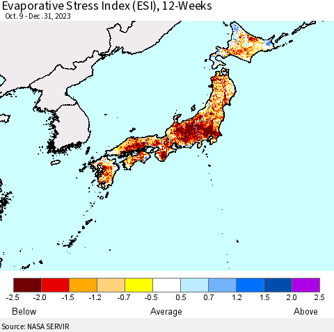 Japan Evaporative Stress Index (ESI), 12-Weeks Thematic Map For 1/1/2024 - 1/7/2024