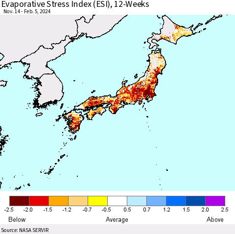 Japan Evaporative Stress Index (ESI), 12-Weeks Thematic Map For 2/5/2024 - 2/11/2024