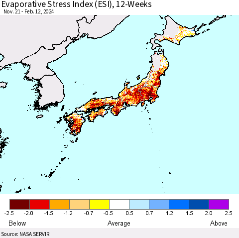 Japan Evaporative Stress Index (ESI), 12-Weeks Thematic Map For 2/12/2024 - 2/18/2024