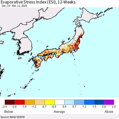 Japan Evaporative Stress Index (ESI), 12-Weeks Thematic Map For 3/11/2024 - 3/17/2024