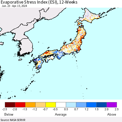 Japan Evaporative Stress Index (ESI), 12-Weeks Thematic Map For 4/15/2024 - 4/21/2024