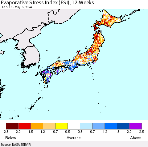 Japan Evaporative Stress Index (ESI), 12-Weeks Thematic Map For 5/6/2024 - 5/12/2024