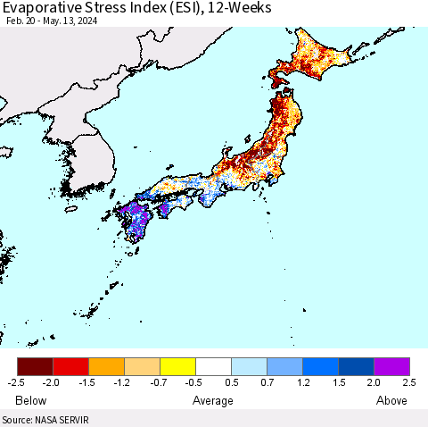 Japan Evaporative Stress Index (ESI), 12-Weeks Thematic Map For 5/13/2024 - 5/19/2024