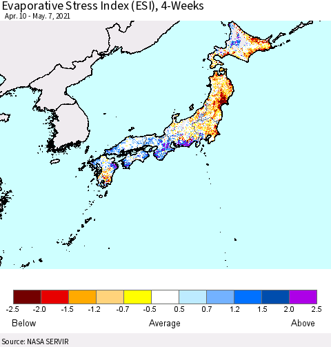 Japan Evaporative Stress Index (ESI), 4-Weeks Thematic Map For 5/3/2021 - 5/9/2021