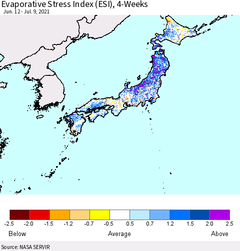 Japan Evaporative Stress Index (ESI), 4-Weeks Thematic Map For 7/5/2021 - 7/11/2021