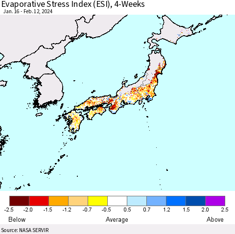 Japan Evaporative Stress Index (ESI), 4-Weeks Thematic Map For 2/12/2024 - 2/18/2024
