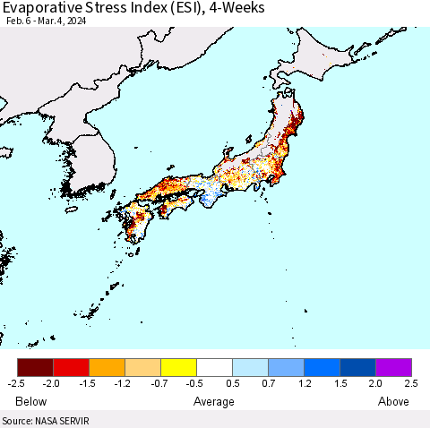 Japan Evaporative Stress Index (ESI), 4-Weeks Thematic Map For 3/4/2024 - 3/10/2024