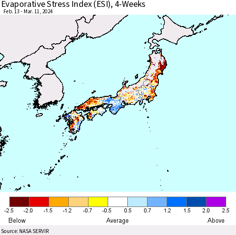 Japan Evaporative Stress Index (ESI), 4-Weeks Thematic Map For 3/11/2024 - 3/17/2024