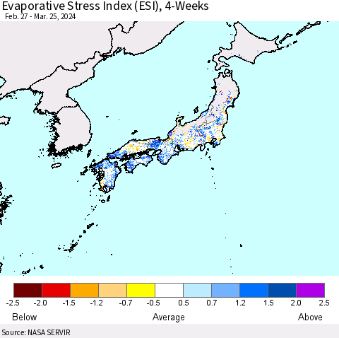 Japan Evaporative Stress Index (ESI), 4-Weeks Thematic Map For 3/25/2024 - 3/31/2024