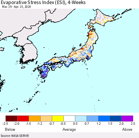 Japan Evaporative Stress Index (ESI), 4-Weeks Thematic Map For 4/15/2024 - 4/21/2024