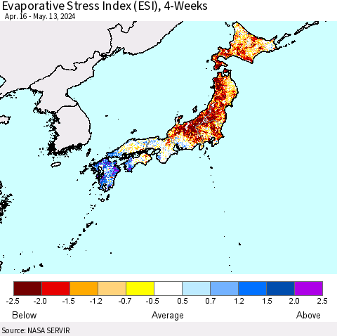 Japan Evaporative Stress Index (ESI), 4-Weeks Thematic Map For 5/13/2024 - 5/19/2024