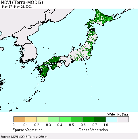 Japan NDVI (Terra-MODIS) Thematic Map For 5/17/2021 - 5/24/2021