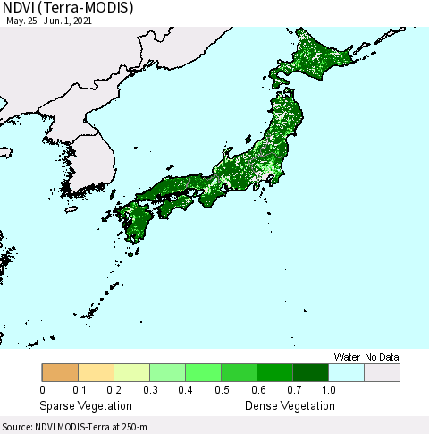 Japan NDVI (Terra-MODIS) Thematic Map For 5/25/2021 - 6/1/2021