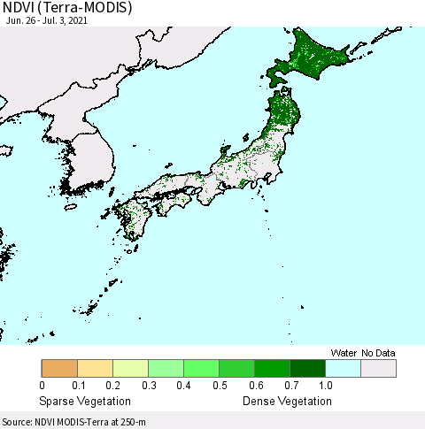Japan NDVI (Terra-MODIS) Thematic Map For 6/26/2021 - 7/3/2021