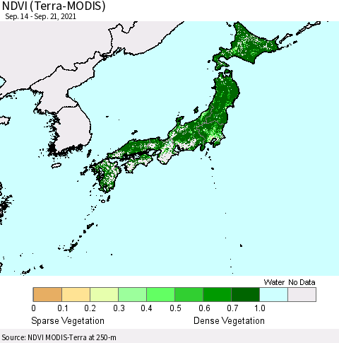 Japan NDVI (Terra-MODIS) Thematic Map For 9/14/2021 - 9/21/2021